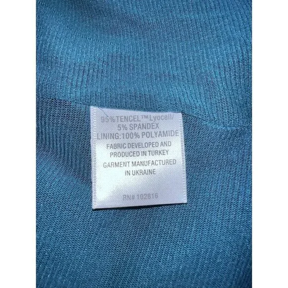 NWT GARNET HI V-neck 3/4 Sleeve Smock Waist Teal Tencell Blend Dress Sz S Boho - Picture 13 of 14